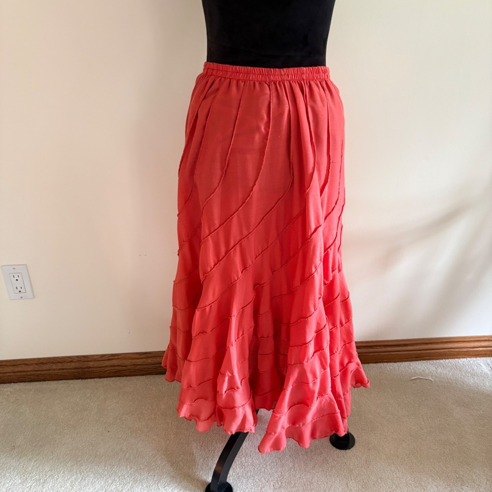 Dimri Tiered Maxi Skirt Womens Medium Coral Orange Ruffle Boho Cotton Blend